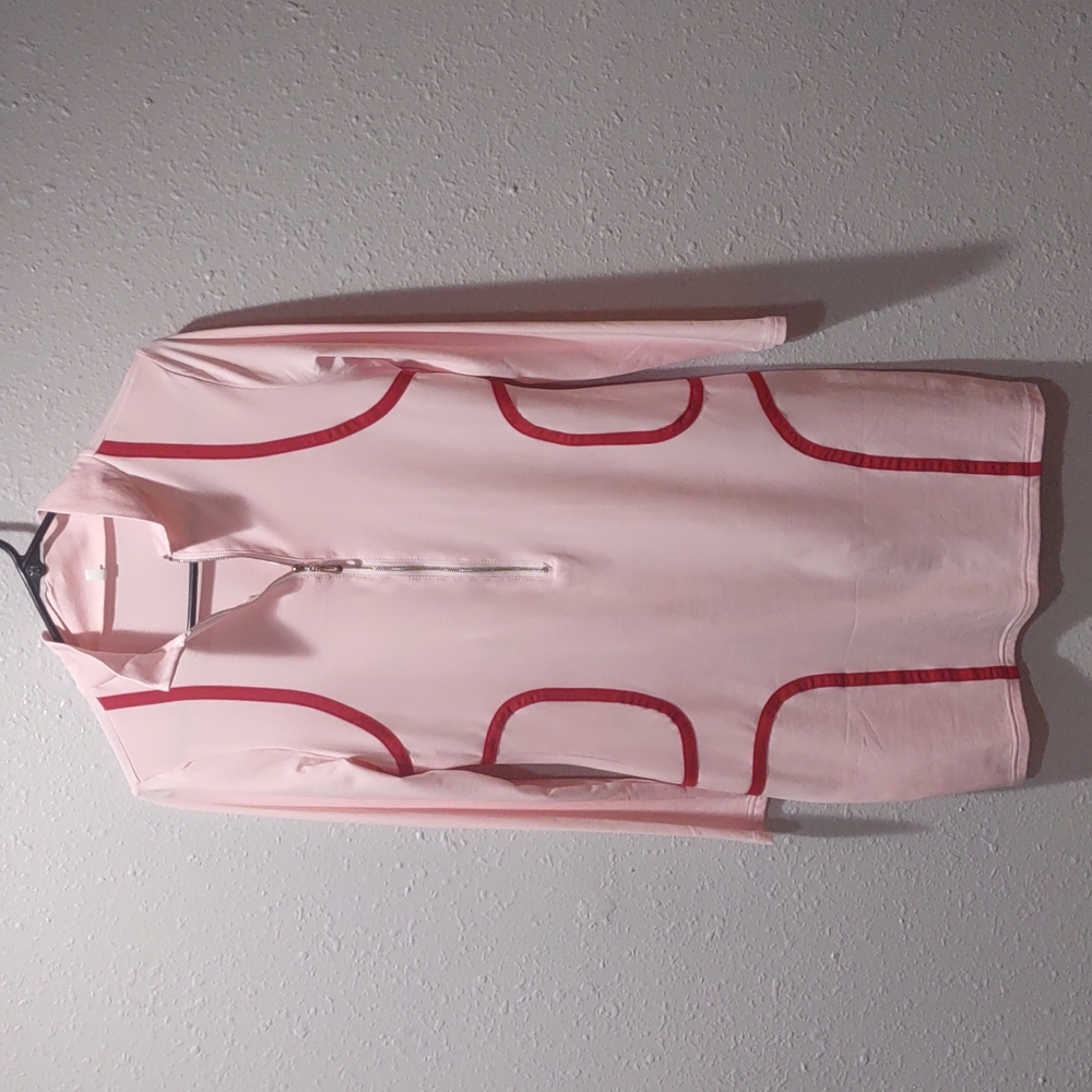 Pink with red geo bodycon dress, size XL